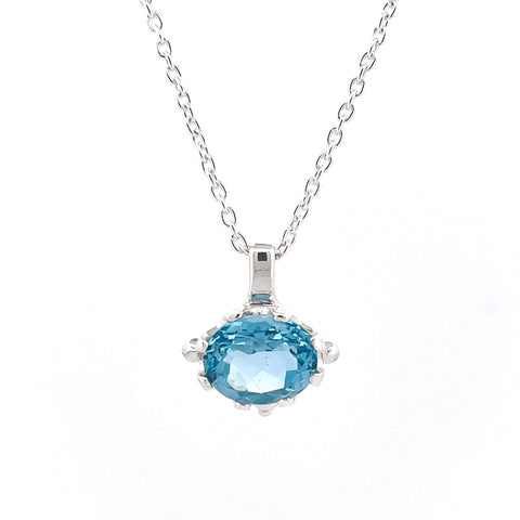 Sterling Silver  Blue Topaz Oval claw set Pendant Necklace