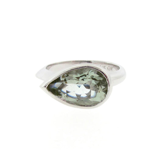 White Gold Simplicity Pear Green Amethyst Ring