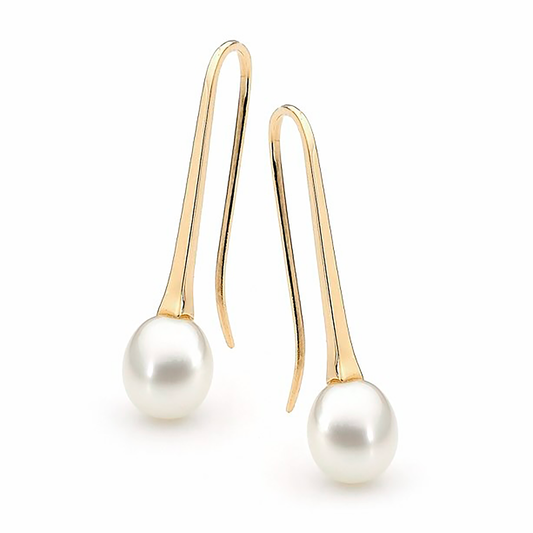 Yellow gold White Pearl Medium Drop Earrings