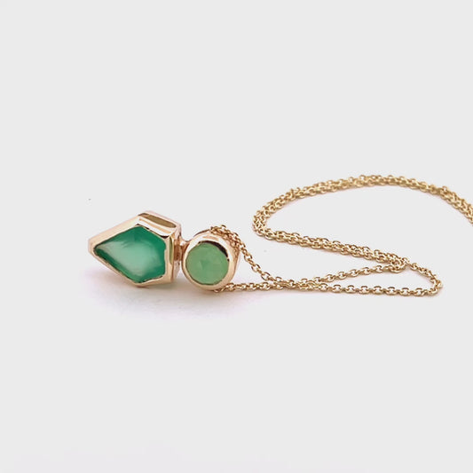Yellow Gold Chrysoprase Green Onyx Balance Sliding Pendant
