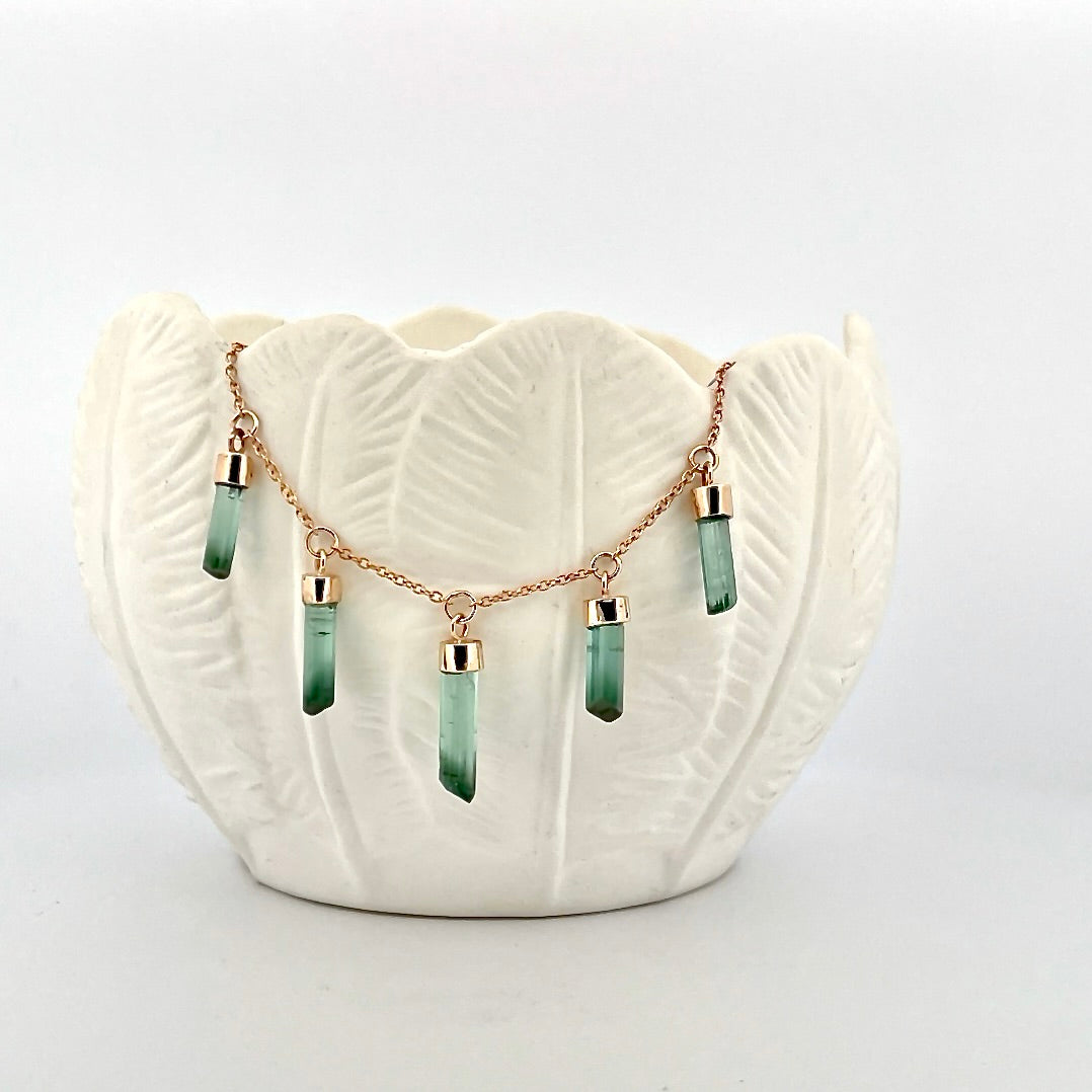 OOAK Yellow Gold Raw Crystal  Tourmaline Necklace