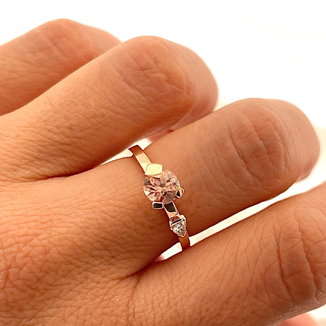 Rose Gold Natural Diamond Peach Zircon Heartline  Ring