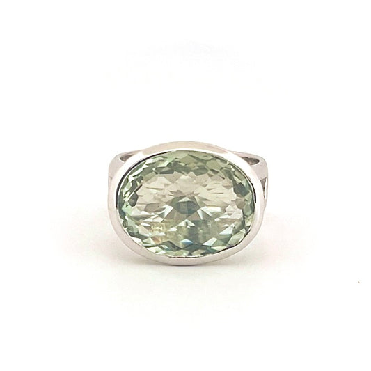 OOAK White Gold Green Quartz Horizon Ring