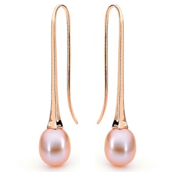 Gold & Pink Pearl Long Drop Earrings