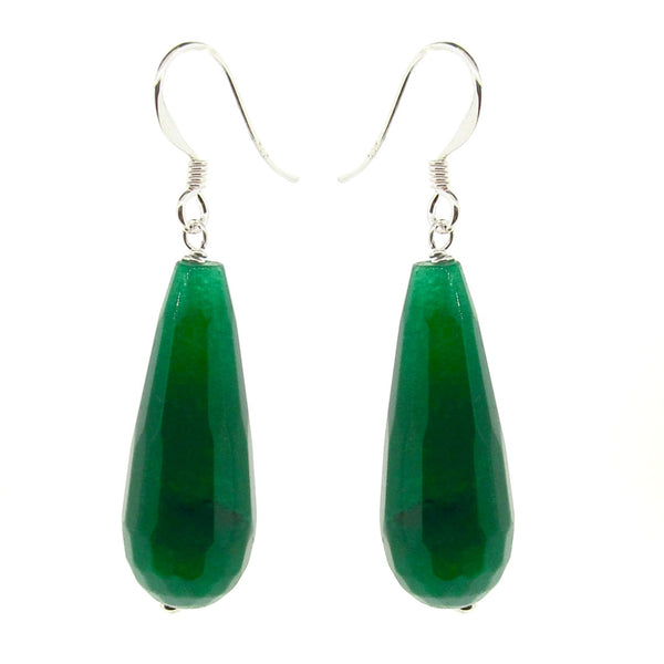 Green Jade Briolette long drop earrings