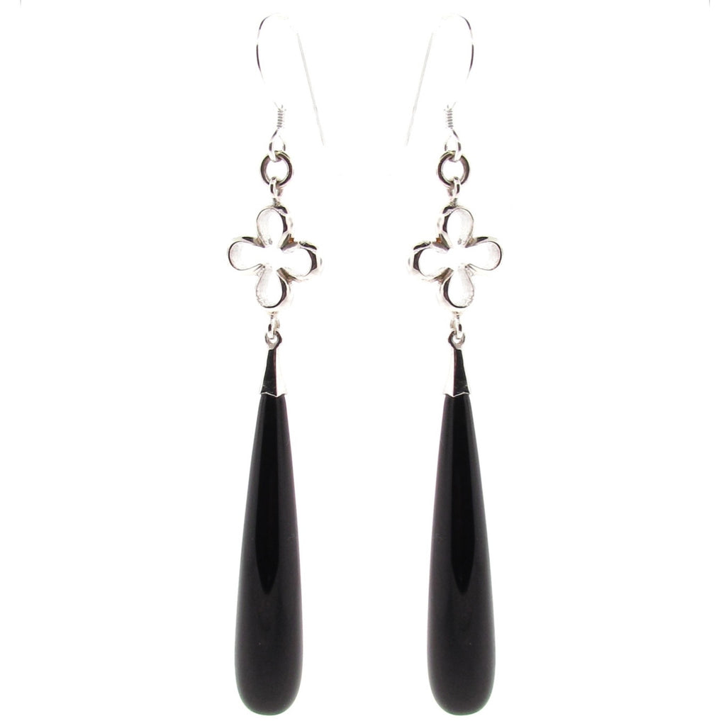 Sterling Silver Onyx Luck Long Earrings Argenton Design