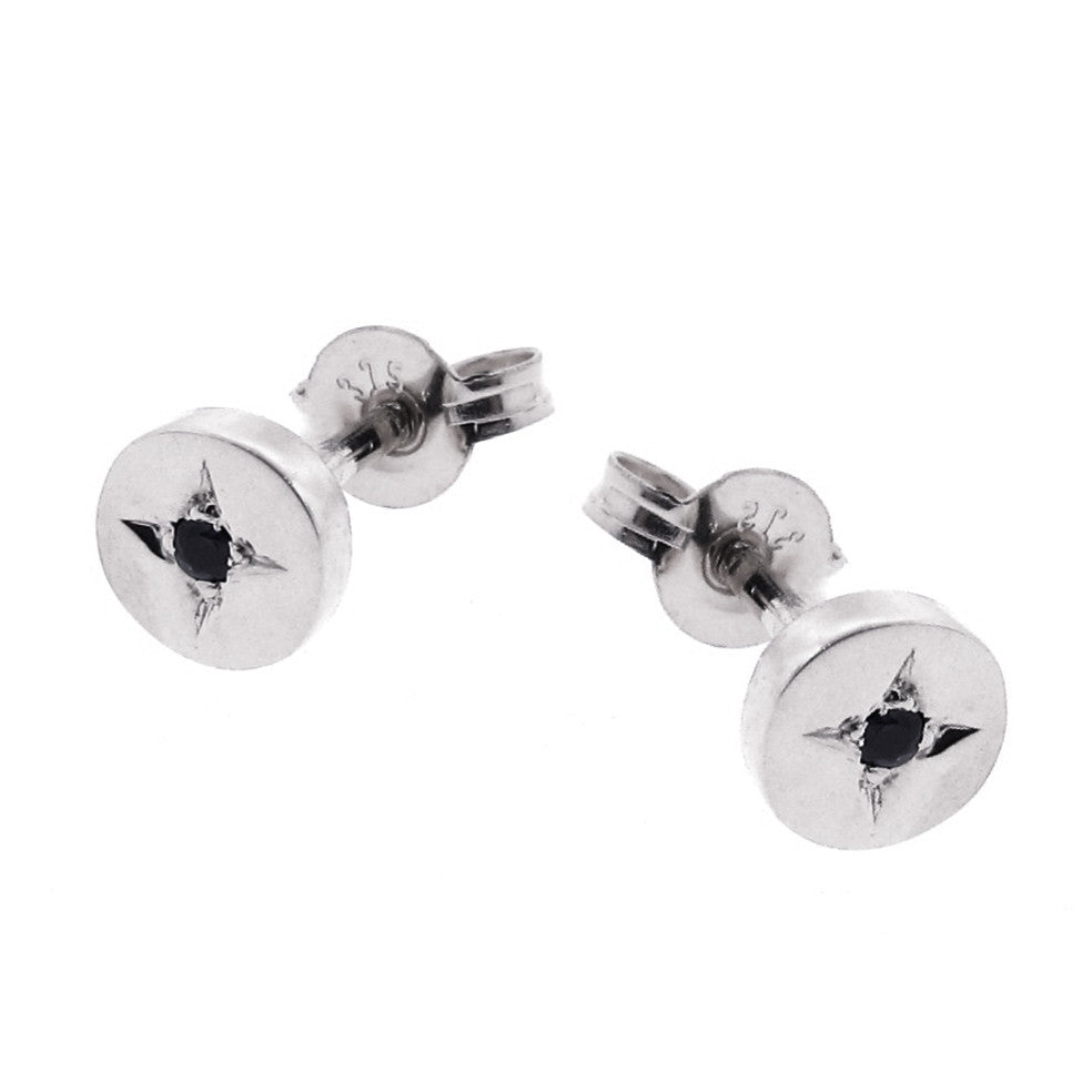 White Gold Black Spinel Eclipse Stud Earrings