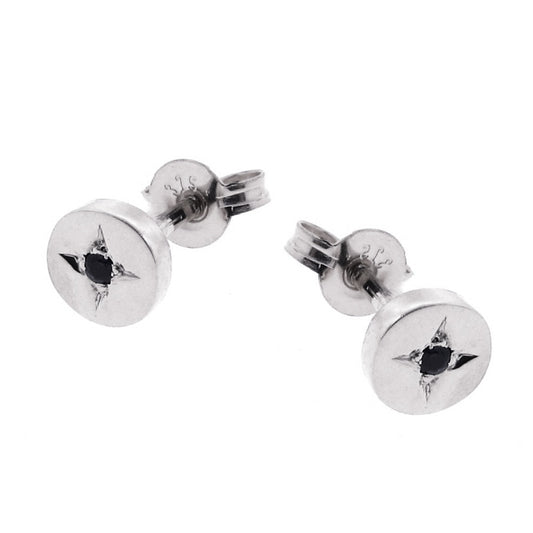 Silver Black Spinel Eclipse Stud Earrings