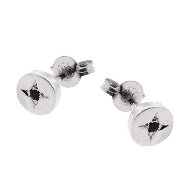 Silver Black Spinel Eclipse Stud Earrings