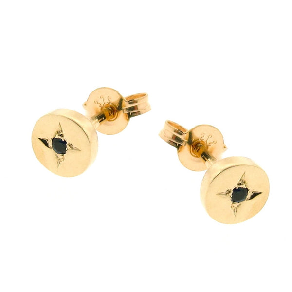 Yellow Gold Black Spinel Eclipse Stud Earrings