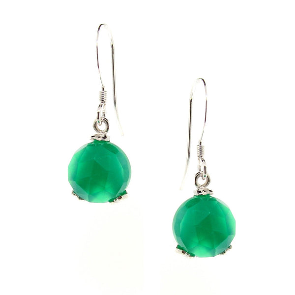 Silver 'Era' Green Onyx Small drop earrings