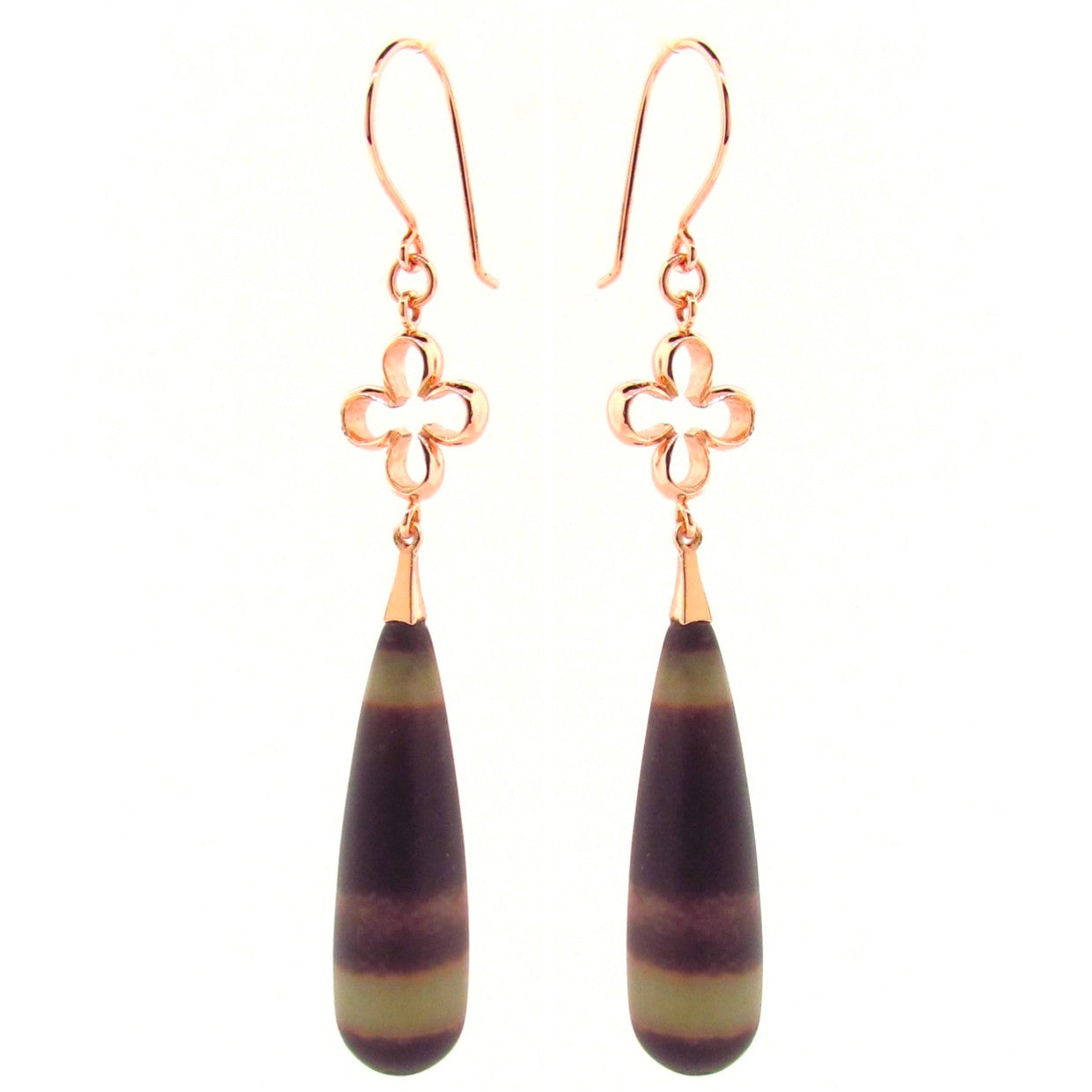 Rose Gold Rainbow Jasper 4 Leaf Clover Earrings