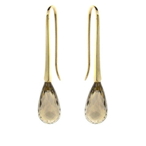 Yellow Gold Smokey Quartz 'MediumDrop' earrings
