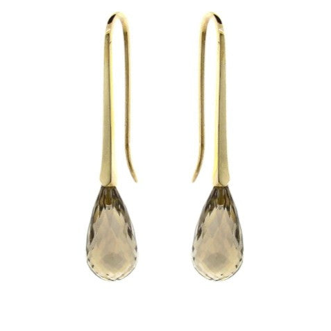 Yellow Gold Smokey Quartz 'MediumDrop' earrings