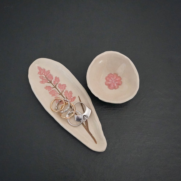 Set of Two Pink Flower Ceramic Trinket dishes