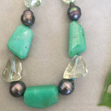 Chrysoprase, Prasiolite, and Tahitian Pearl bead Necklace