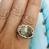 White Gold Green Quartz Horizon Ring