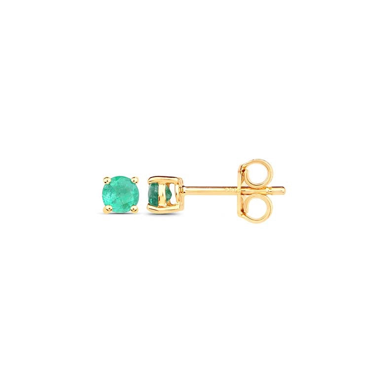 9ct Yellow Gold Round Faceted Emerald  Studs