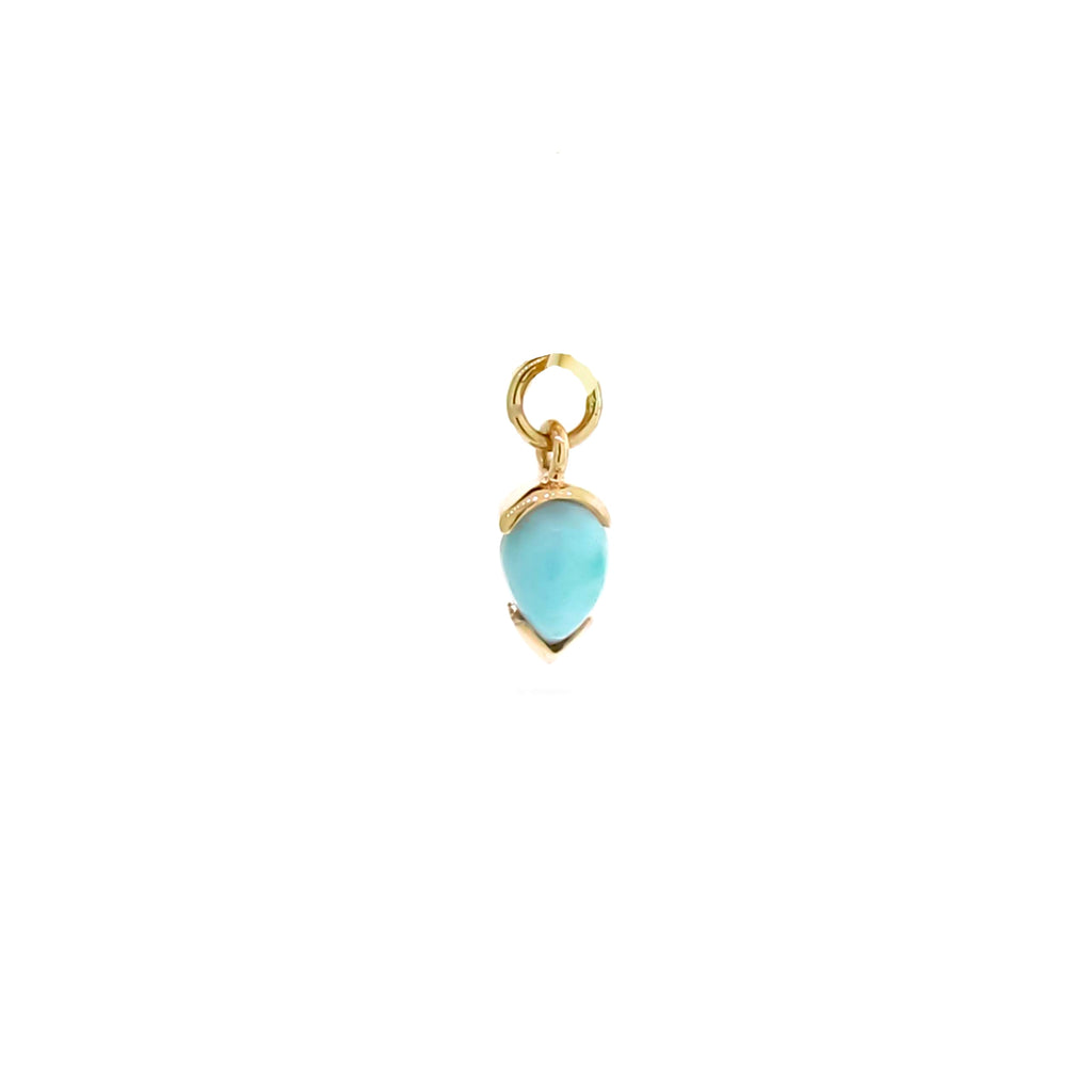 Yellow Gold Larimar Cabochon Huggie Charm