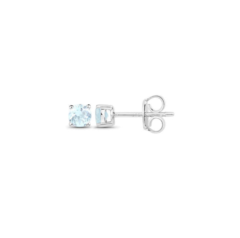 9ct White Gold Round Faceted Aquamarine Studs
