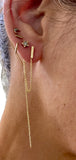 yellow gold bar chain drop stud earrings