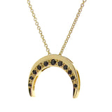 Yellow Gold Black Diamond Crescent Medium Moon Pendant