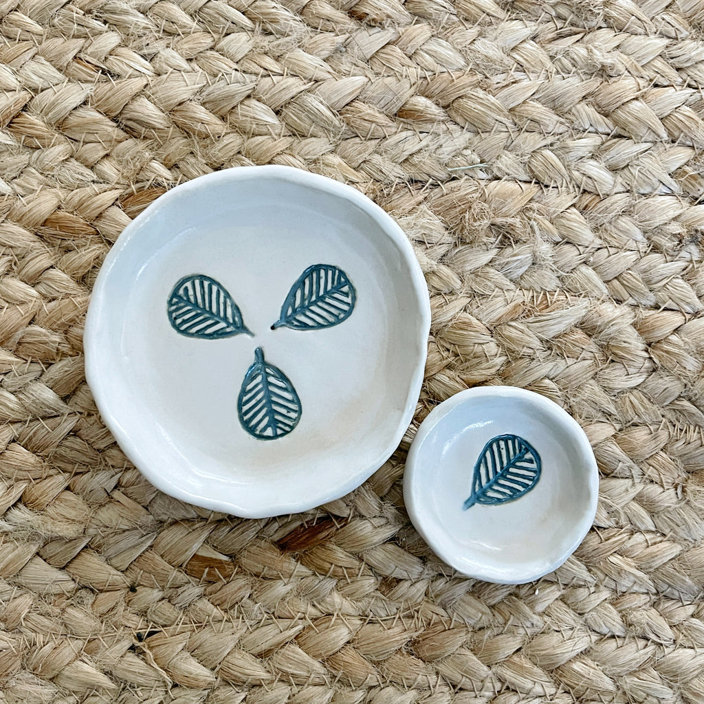 set of two Fiddle Leaf Ceramic Trinket dishes