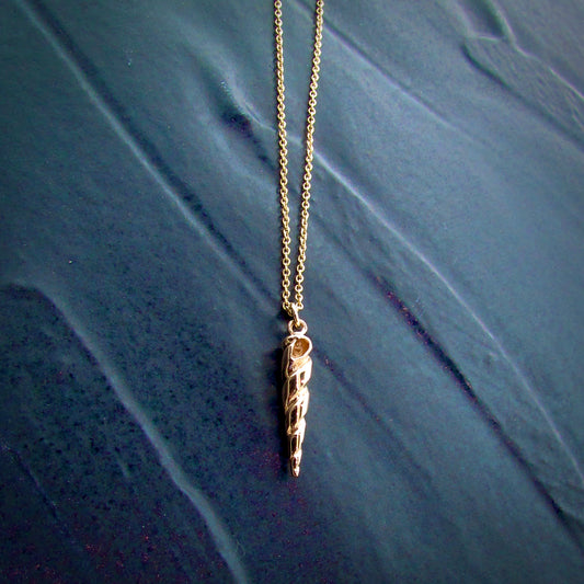 Yellow Gold Long Spiral Shell Pendant Charm