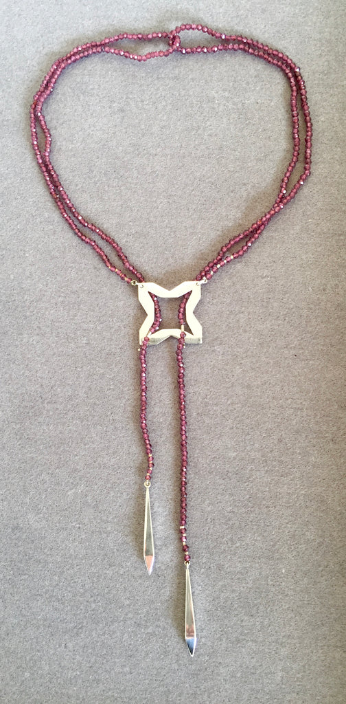 Silver Rhodolite Garnet Lariat Necklace
