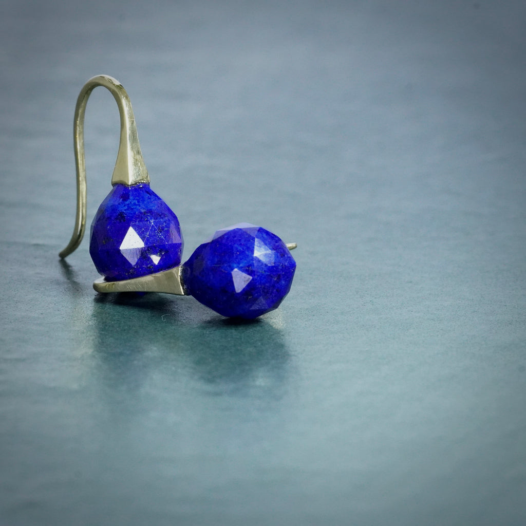 9ct Yellow Gold faceted Lapis Short drop earrings