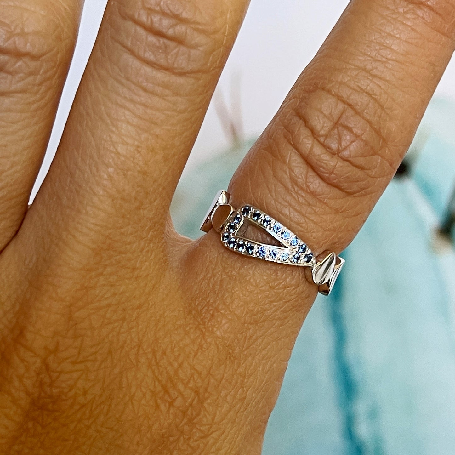 White Gold Sapphire Geometric Stacking Band