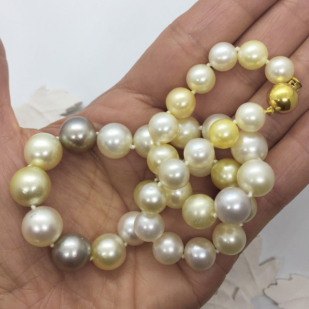 Multi-coloured Gold, Grey and White South Sea Graduated Pearl strand