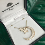 Large White and Rose Gold Diamond Moon & 2 Stars Necklace