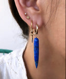 Rose or Yellow Gold Lapis long spike huggie drops