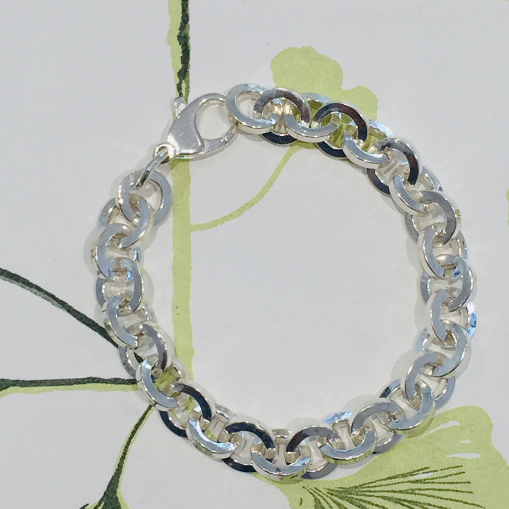 Sterling Silver Heavy round link Chain Bracelet 19cm