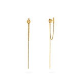 yellow gold bar chain drop stud earrings