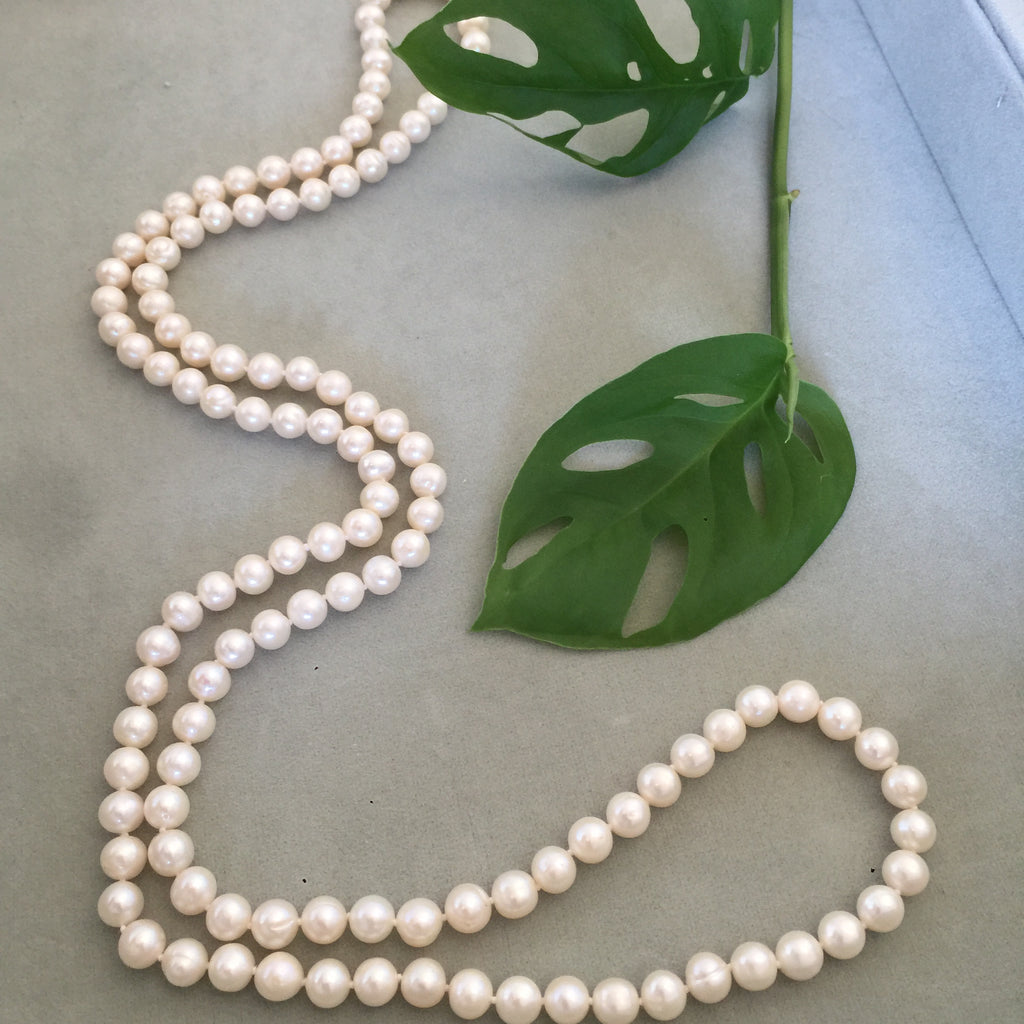 Long small White Freshwater Pearl Necklace
