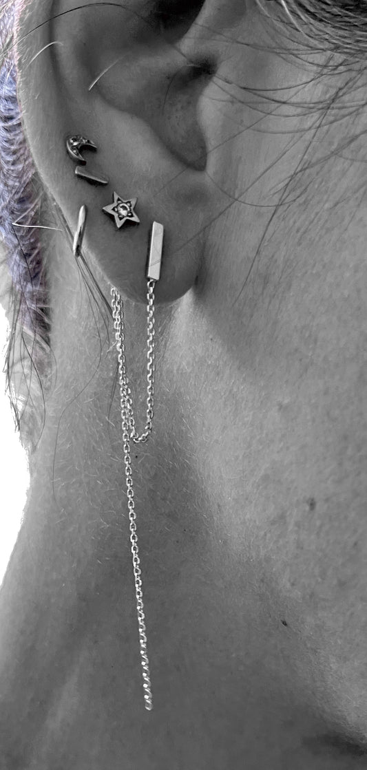 white gold bar chain drop stud earrings