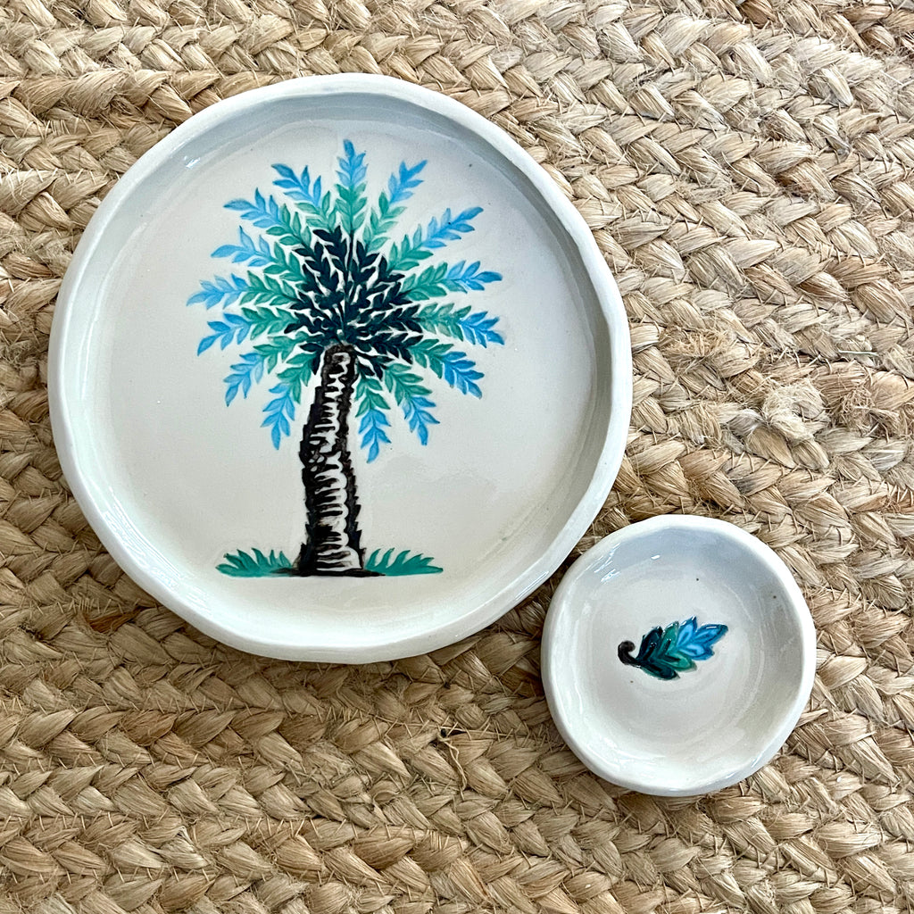 Set of Two Summer Palm Tree Ceramic Trinket dishes