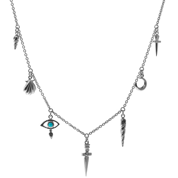Sterling Silver Turquoise Talisman Charm Necklace