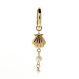 Yellow Gold Plain or Pearl Drop Clam Shell Huggie Charm