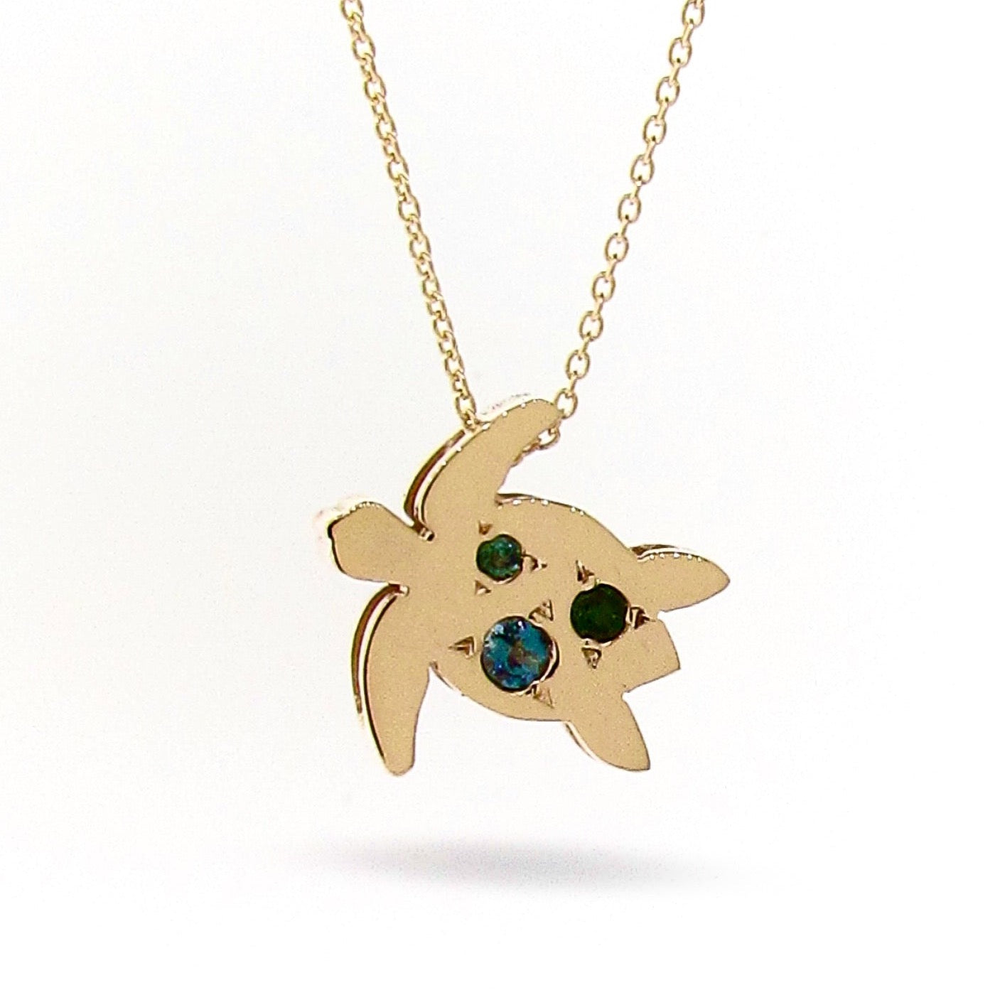 OOAK Yellow Gold Iolite, Green Tourmaline Turtle Pendant
