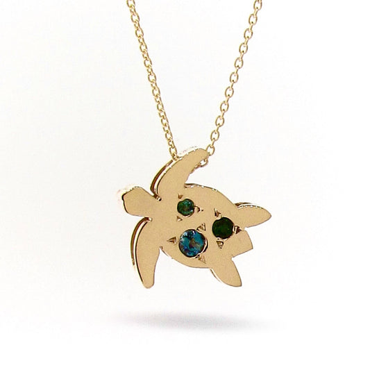 OOAK Yellow Gold Iolite, Green Tourmaline Turtle Pendant