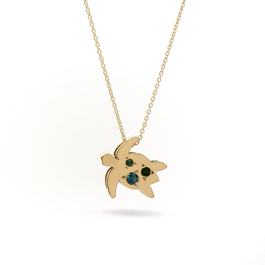 OOAK Yellow Gold Iolite, Green Tourmaline Turtle Pendant