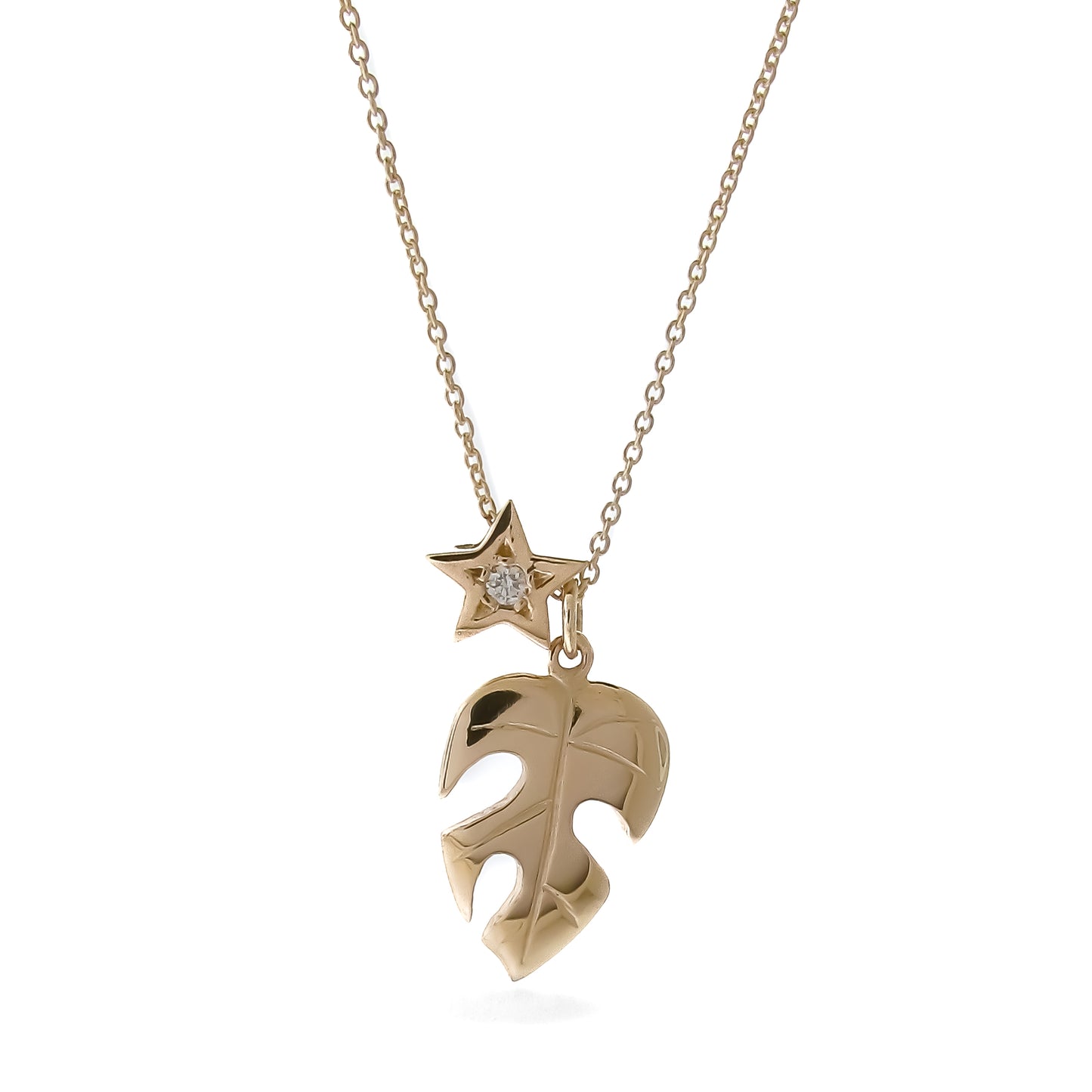 Yellow Gold Mini Monstera Leaf Pendant