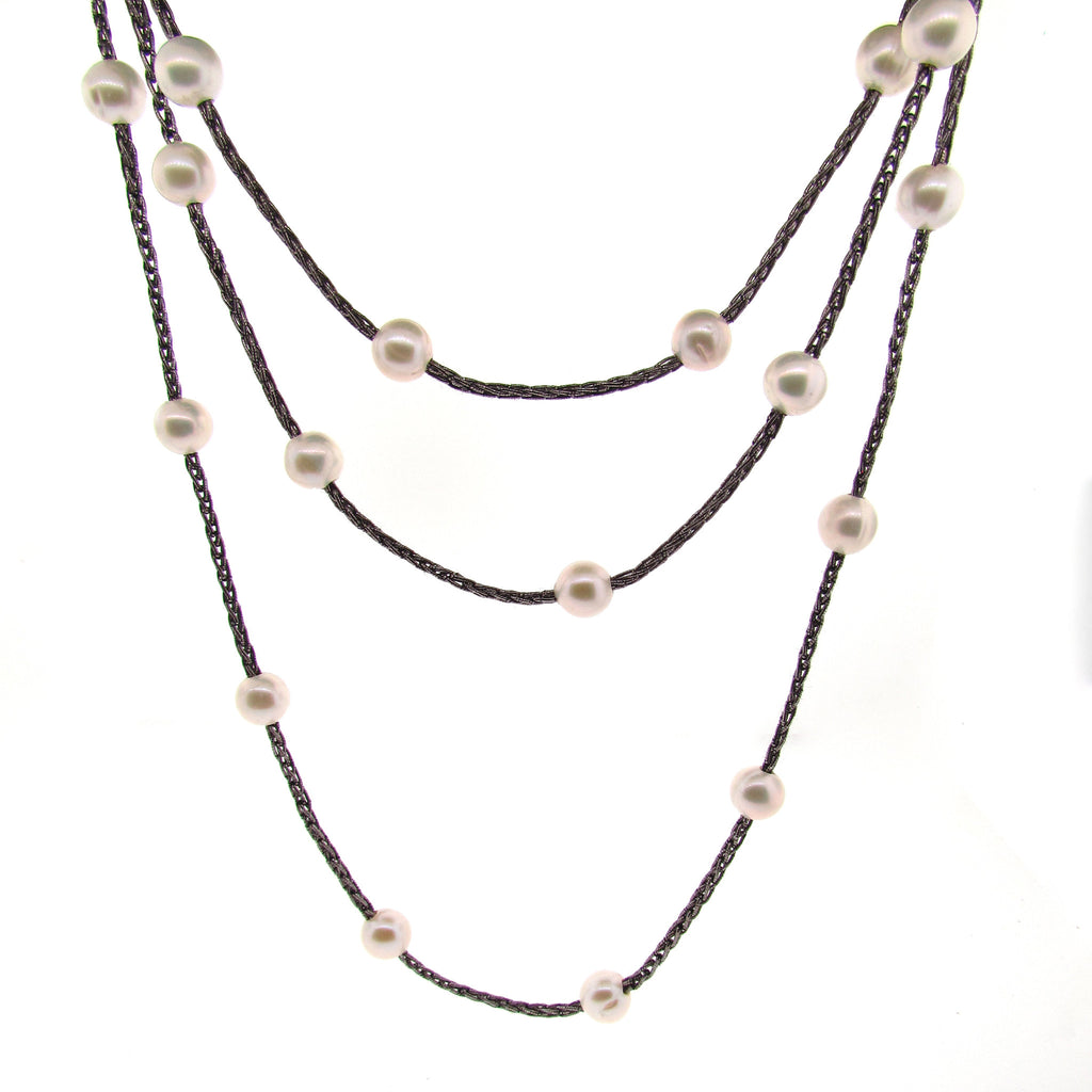 Woven Silk Freshwater Long Pearl Necklace