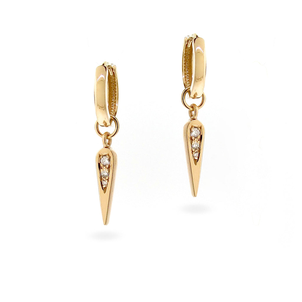 Yellow Gold Plain or Diamond Spike Huggie Charm