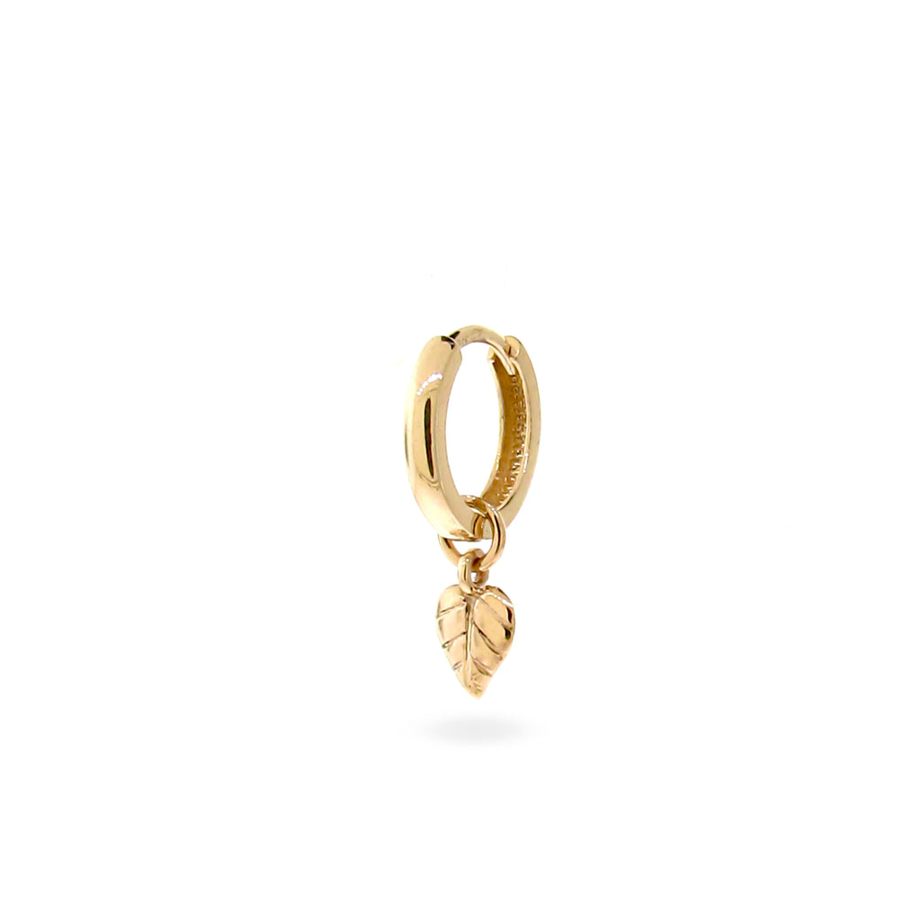 Yellow Gold Small Heart Leaf Huggie Charm