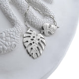 White Gold Large and Mini Monstera Leaf Necklace