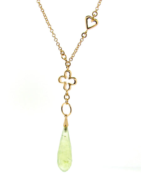 Yellow Gold Prehnite 'Luck & Love' Necklace